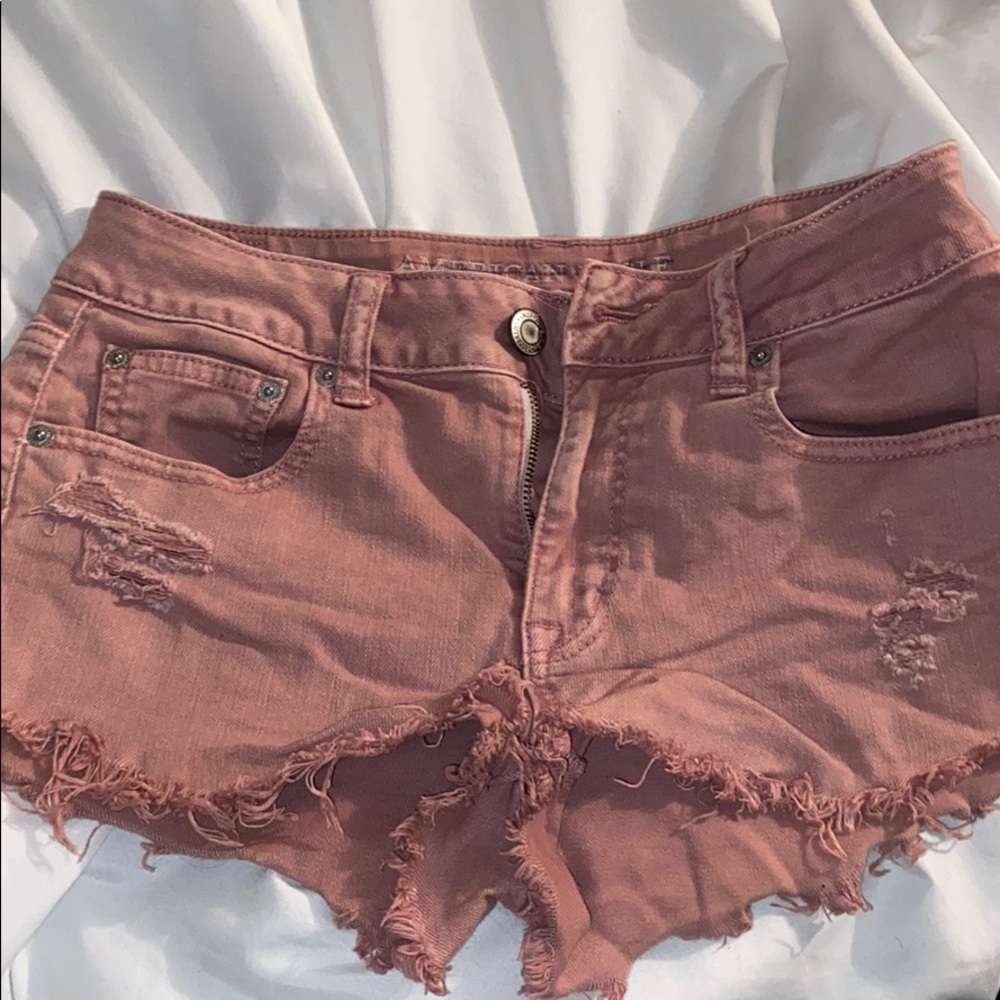 American Eagle rose/maroon denim shorts